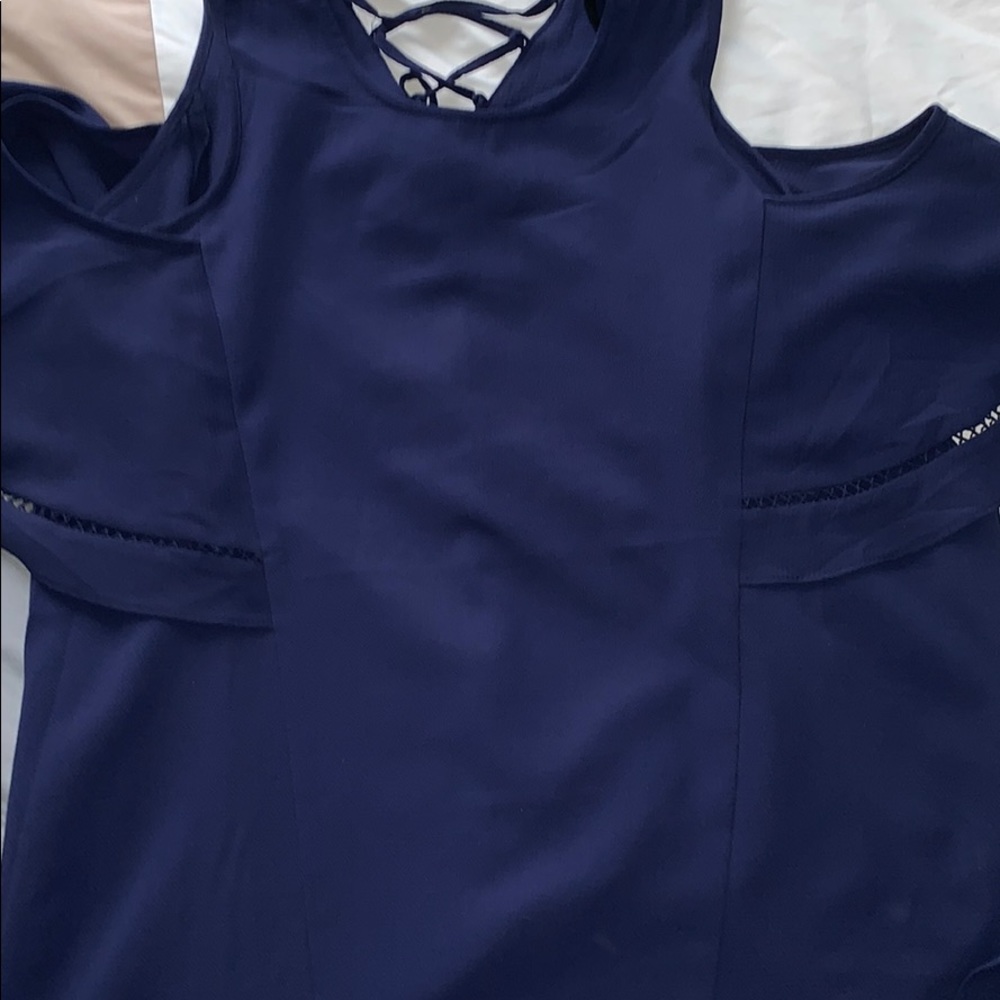 Dark blue cold shoulder top